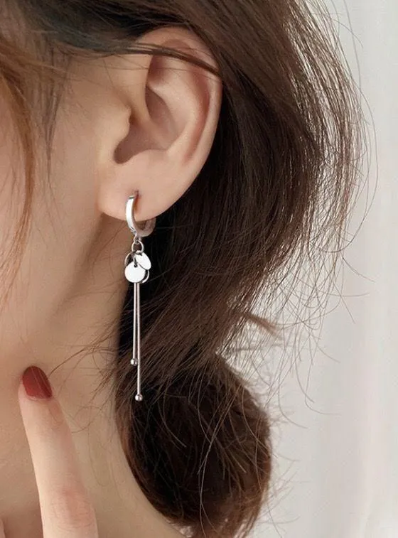 925 Silver Plated Round Disc Tassel Dangle Drop Hoop Earrings for Women - Image 6