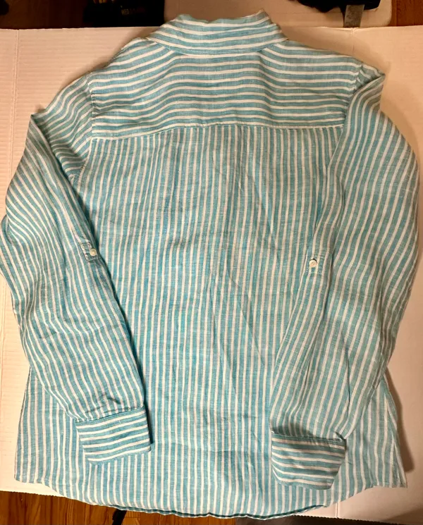 Talbots striped collared baby blue and white button up blouse, Small - Image 7