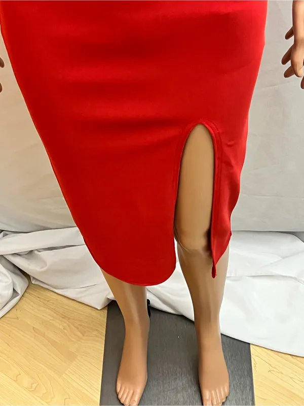 Missguided Red Bodycon Midi Dress Side Slit Spaghetti Strap NWT US 6 - Image 2