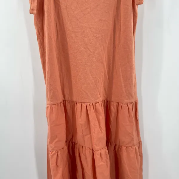 TOPSHOP Dress Size 2 Tiered Poplin Midi Peach Orange Casual Summer Ties NWT - Image 10