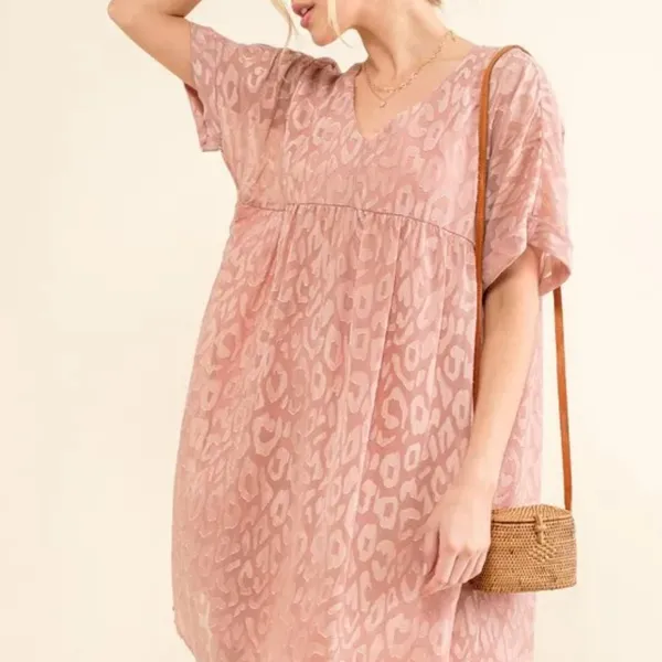 And The‎ Why Woven Leopard Baby Doll Roll-Sleeve Casual Dress - Image 4