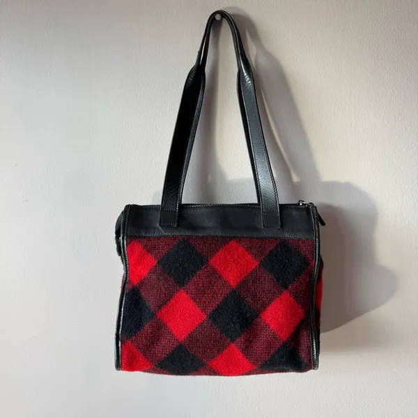 Ralph Lauren Vintage 1990s Wool and Leather Square Buffalo‎ Plaid Shoulder Bag - Image 9
