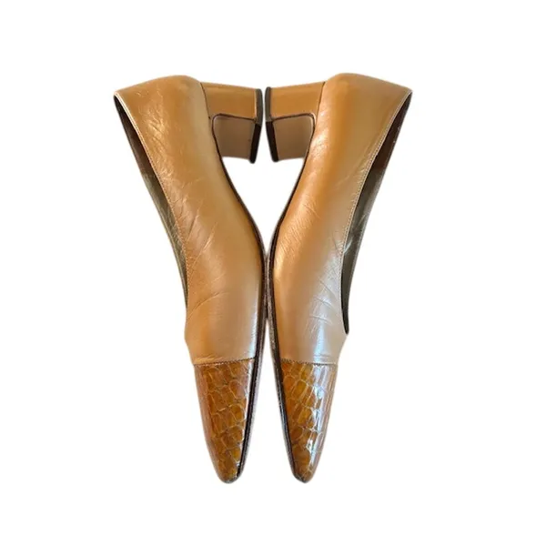 Y2K Rangoni Firenze Tan Leather Cap-Toe Pumps – 8.5B - Image 9