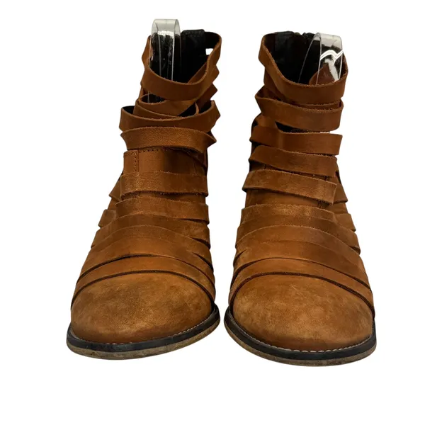 Free‎ People Womens Sz 40 Brown Strappy Leather Cutout Heeled Booties Block Heel - Image 5