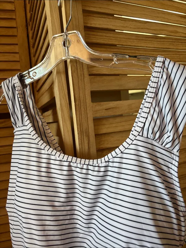 Striped Scoop Neck Swimsuit- White with Thin Black Stripes 2XL NWOT - Image 4