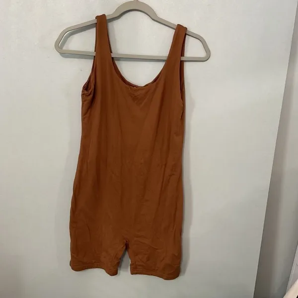 Poshdivah Women Romper Bodysuit Brown Solid Sleeveless Large - Image 2