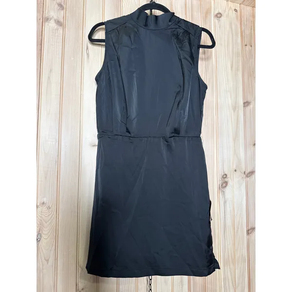 NWT Lulus Classic Elegance Black Satin Sleeveless Mock Neck Mini Dress Size S - Image 2