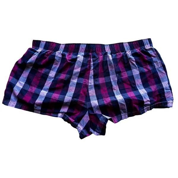 Vintage Y2K Aerie Boxer Pajama Shorts Medium Plaid Pattern Pink Blue White - Image 2