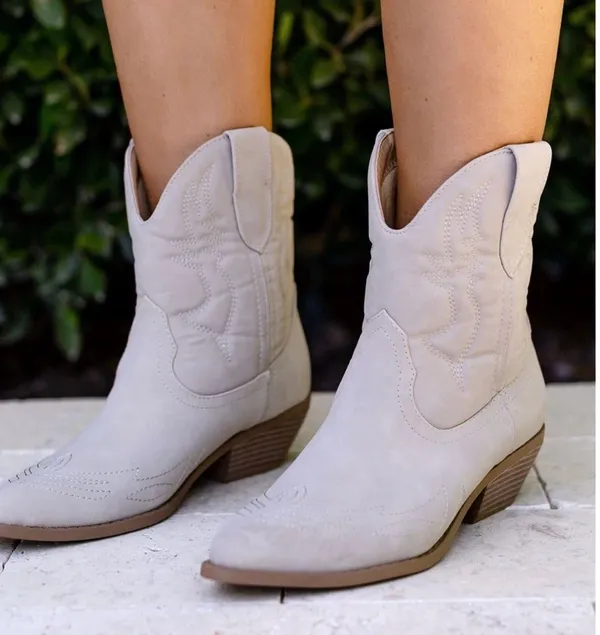 Soda Taupe Embroidered Ankle Cowboy Boots - Image 3