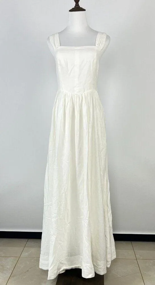 NWOT Farm Rio Stretch Linen Blend Cami Maxi Dress Size S Classic Off White - Image 7