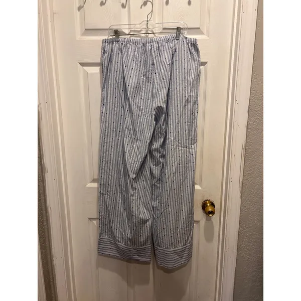 NWT Aerie Off Duty Poplin Trouser PJ Blue White Striped Dotted Pants Wide Leg XL - Image 6
