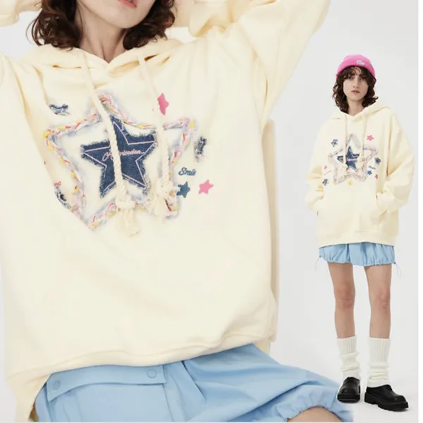 NWT Aelfric Eden star graphic appliqué oversized hoodie fleece lined S - Image 4