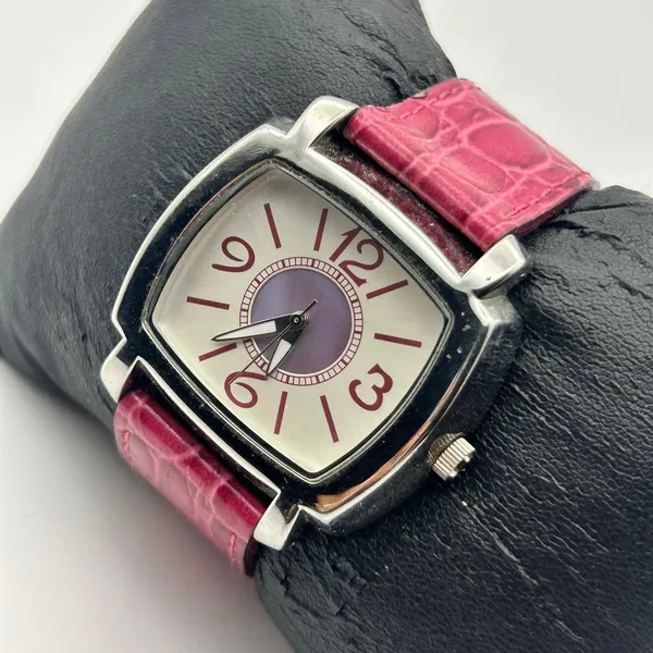 Faded Glory Square Face Dial Silver Tone Pink Band Women’s Watch Working - Image 2