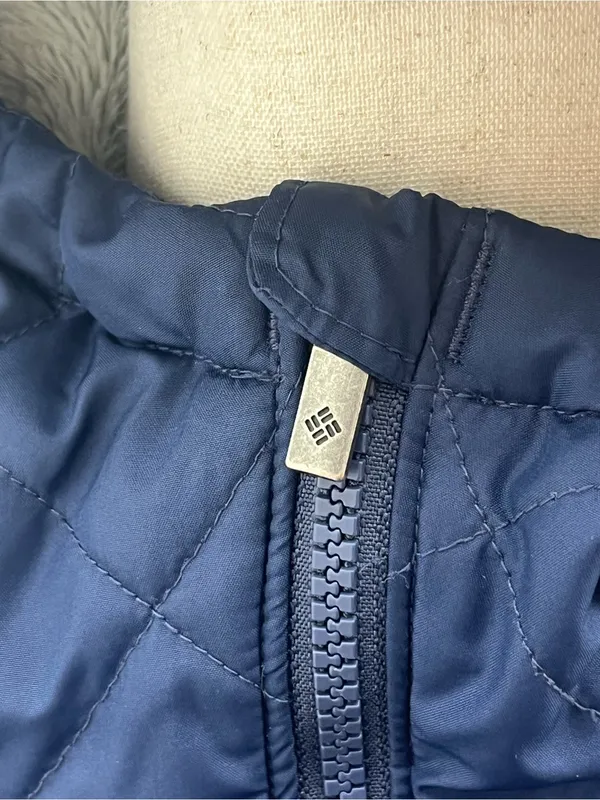 Columbia Womens Blue Navy Quilted Fleece Lined Full Zip Hooded Jacket Coat Small - Image 2