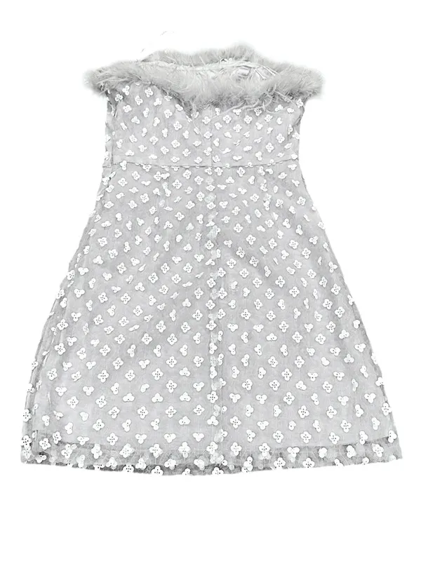 Lulu's Sparkly Aura Light Blue Textured Sequin Feather Mini Dress XS - Image 5