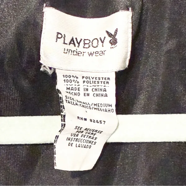 Playboy Size Small/Medium Black Satin Bunny‎ Print Belted House Bath Robe - Image 3