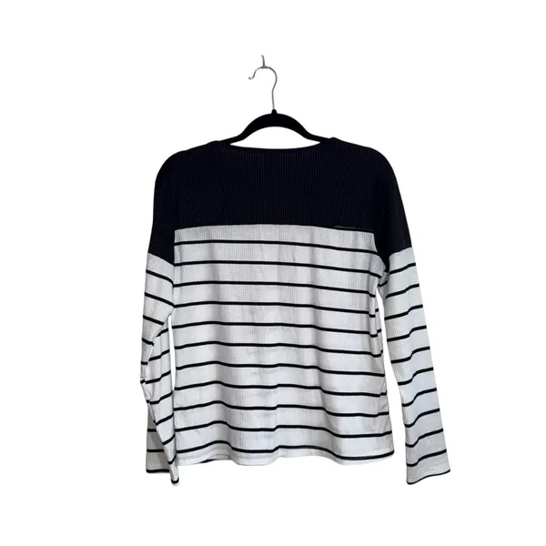 Shein Striped Top White Black Contrast Ribbed Fitted Long Sleeve - Image 7