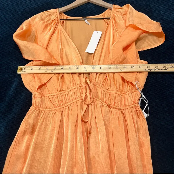 Young Fabulous & Broke Mara Dress Orange Plunging V-Neck‎ Satin Tiered Maxi M - Image 15
