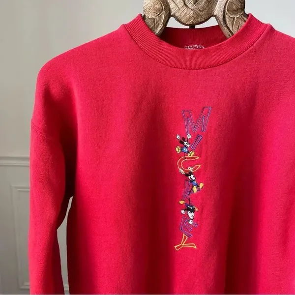 Vintage 90s Mickey & Co Disney Embroidered Crewneck Sweatshirt Red L - Image 2