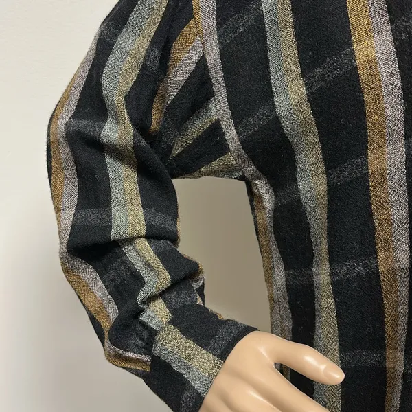 Madewell Black & Tan Toned Plaid Wool Blend Long Sleeve Top Size S - Image 4