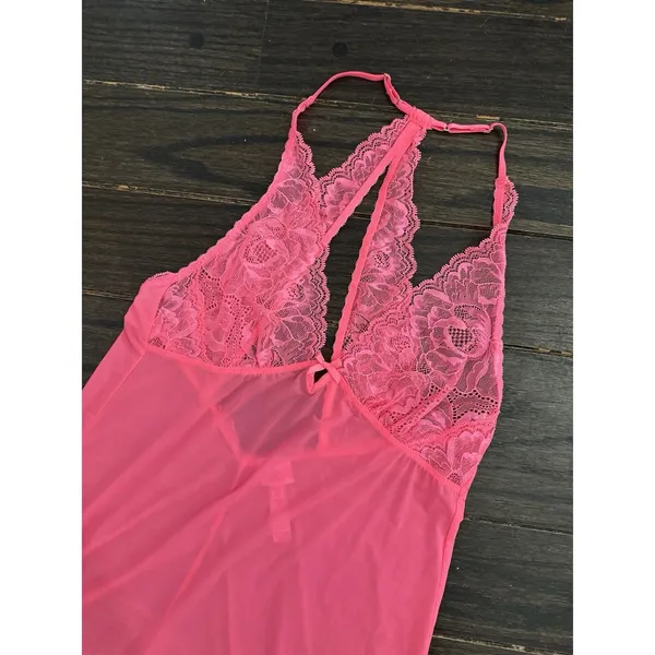 Victoria’s Secret Neon Pink Lace Babydoll Slip Lingerie Sexy Valentines Day Sm - Image 6