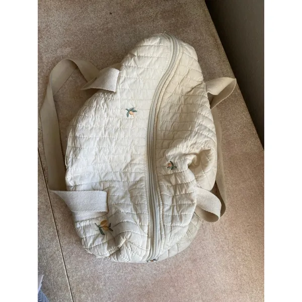 Quilted Embroidered Diaper Tote Bag Neutral Cream Ditsy Floral‎ Cottagecore Baby - Image 4