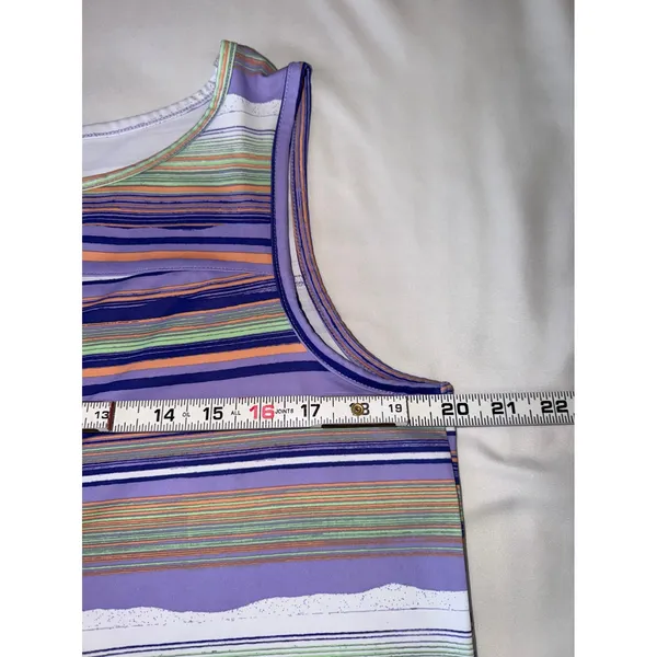 Columbia Chill River Tank Top Omni Wick Purple Stripe Split Back Size Large EUC - Image 3