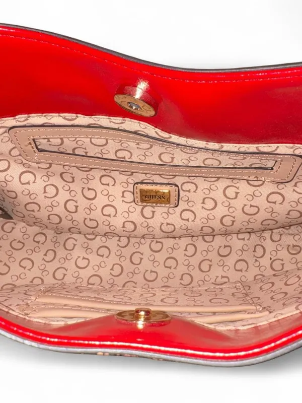 Guess Red Patent Leather Shoulder Bag Gold Chain Y2K Mini Purse Hobo - Image 4