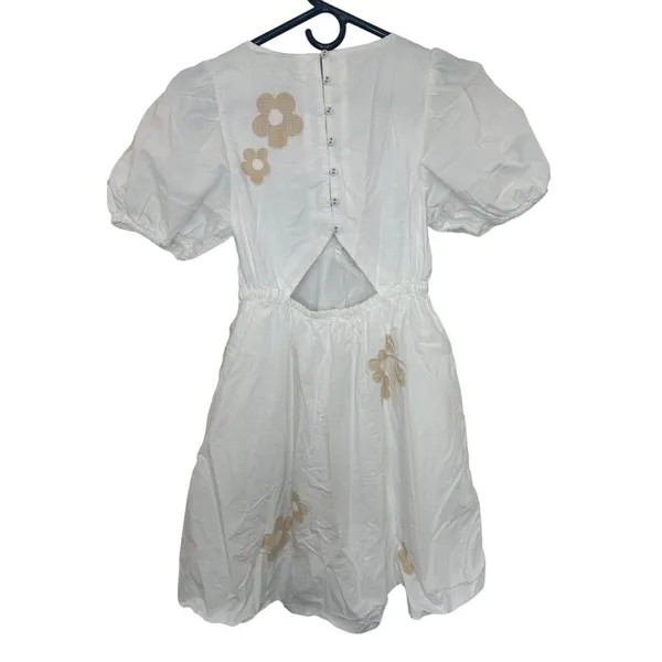 Madewell Annamarie Mini Girly Gauzy Poofy Cotton Dress White Floral NWT size 00 - Image 4