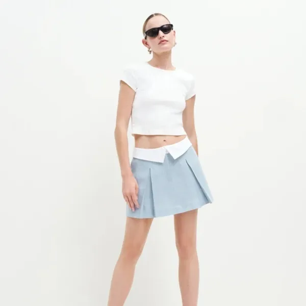 Reformation | Hailey 100% Linen Low Rise Mini Skirt in Mineral Blue‎ - Image 2