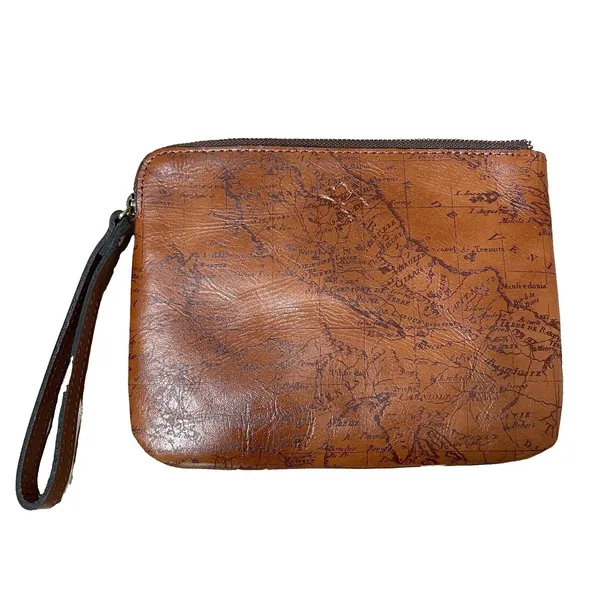 Patricia‎ Nash Leather Cassini Wristlet Clutch English Garden World Map Tan NWOT - Image 3