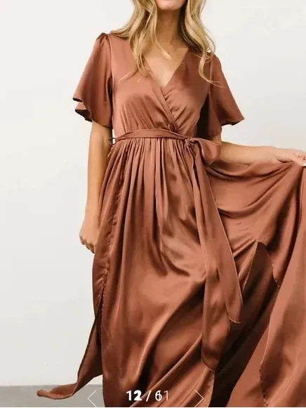 Baltic Born Sicily Short Sleeve Maxi Dress Satin Front Slits Rosy Brown XXL - Image 3