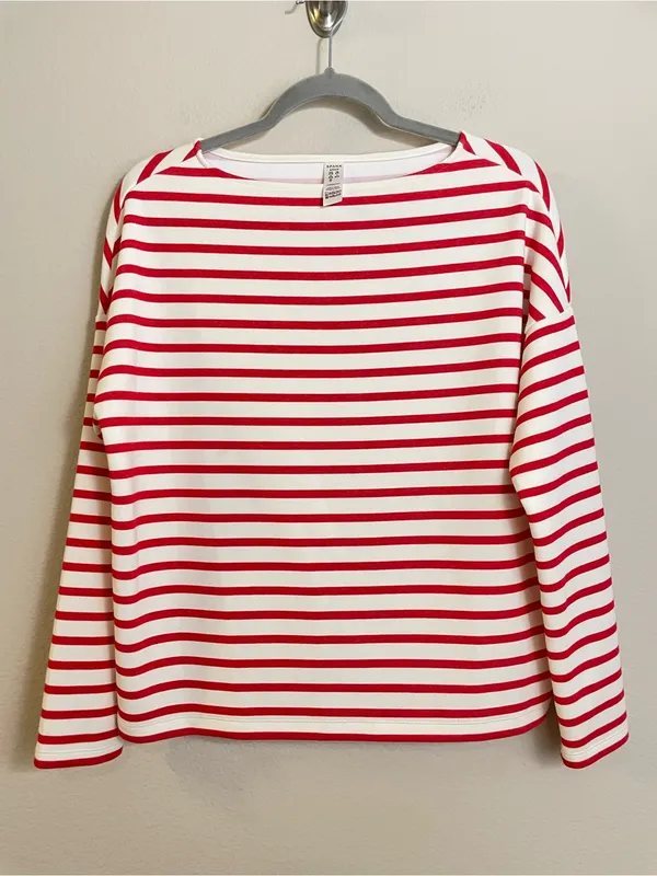 SPANX AirEssentials Red Stripes Boat Neck Long Sleeve Top Size Small - Image 2