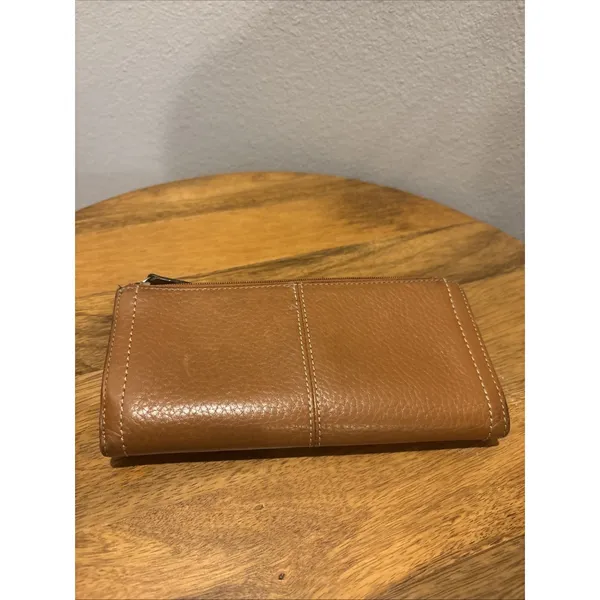 FOSSIL Brown Pebbled Leather~Trifold Wallet‎ w/Buckle & Stitch Design~Women's - Image 3
