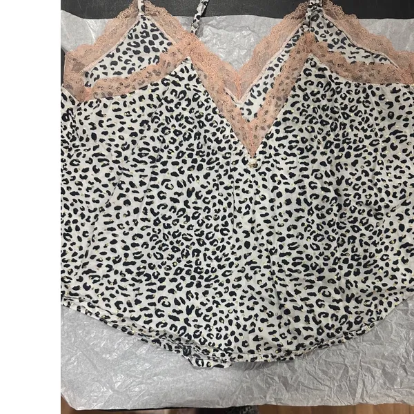 Victoria's Secret Leopard Print Lace Trim Camisole Top Gold Foil Dots Large - Image 3