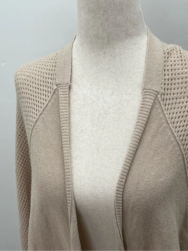 Democracy Beige Angora Blend Open Knit Pocket Draped Open Front Cardigan XL - Image 2