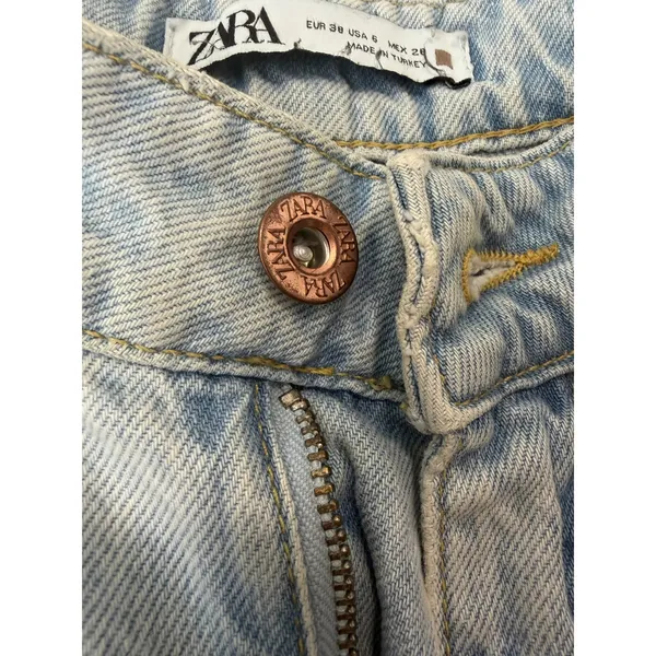 Zara Womens Light Wash High Waisted Wide Leg baggy Raw Hem Denim Jeans Size 6 - Image 8