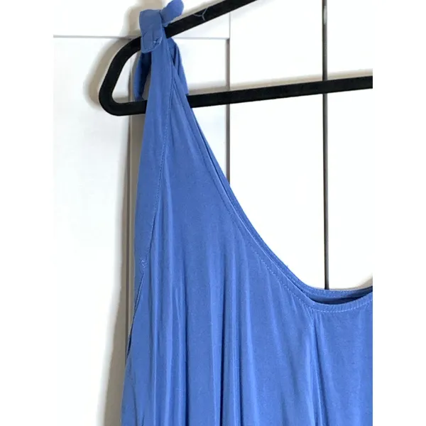 Love X Design Maxi Dress XL Blue Rayon Boho Flowy Tiered Tie Shoulder Resort - Image 6