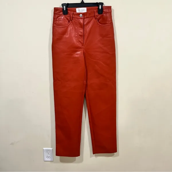 Aritzia The Melina Wilfred vegan leather pants fire orange 4 high rise straight - Image 3