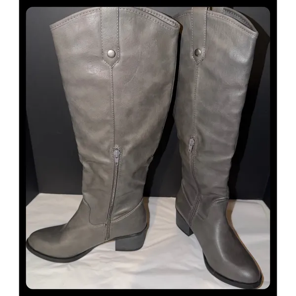 Rampage Rialto Boots Women 7 Gray Faux Leather Knee High‎ Riding Moto - Image 2