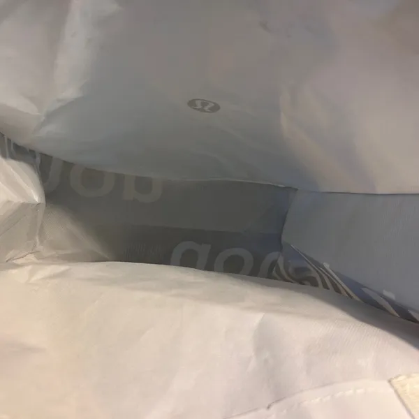 Lululemon Reusable Shopping Tote Bag White Black Logo Snap Closure Small Medium - Image 4