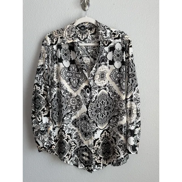 ZARA Satin Paisley Medallion Print Blouse Shirt Boho Chic Dark Academia Top Sz M - Image 8