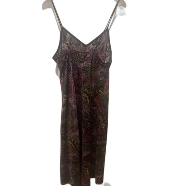 Natori Slip Dress Chemise Spaghetti Straps Purple Paisley Multicolor Midi Size L - Image 13