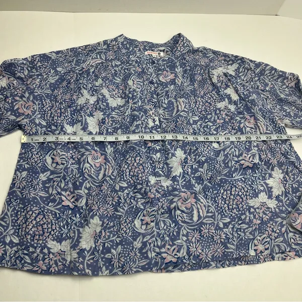 Sundry SZ 3 Large 12 Wild Floral Henley Purple Blouse Boho Top Women Long Sleeve - Image 6