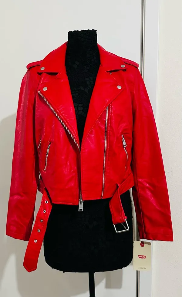 LEVI’s STRAUSS & CO Red Faux Leather Bomber Jacket - Image 6