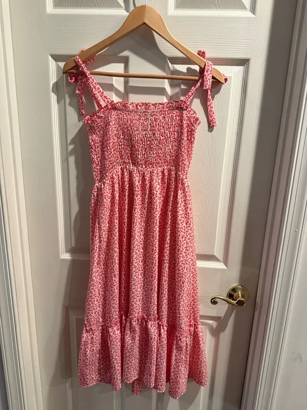 Baltic Born Red & White Floral Tie-Shoulder Smocked Midi Sundress - Image 9