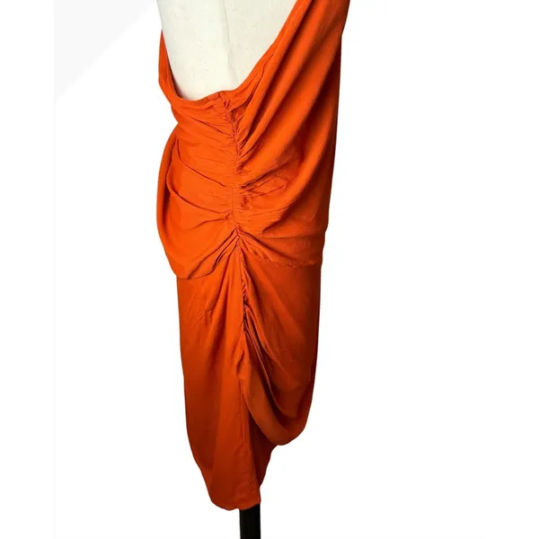 Rue Stiic Aubrey Mini Dress Women Medium Orange One Shoulder Ruched Anthro - Image 5