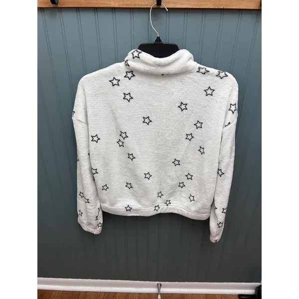 Hippie‎ Rose Fuzzy Star Print Quarter Zip Pullover Sweatshirt Women's Large - Image 2