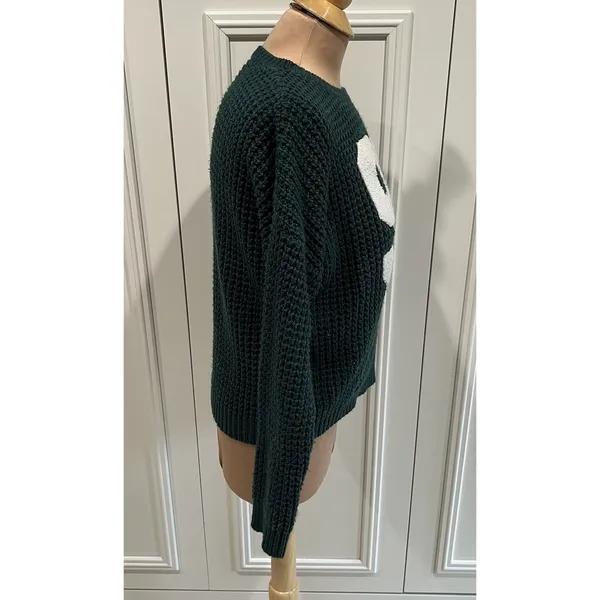 FB Sister Knitwear Green Chunky Knit Varsity‎ Sweater Crop - Image 2