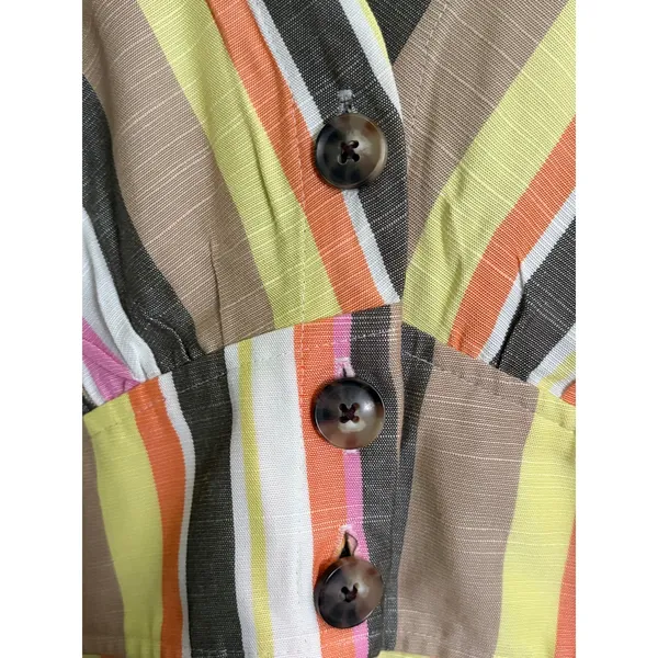 LOFT Multicolor Vertical Striped Button Front V-Neck Summer Dress 4 Petite - Image 7